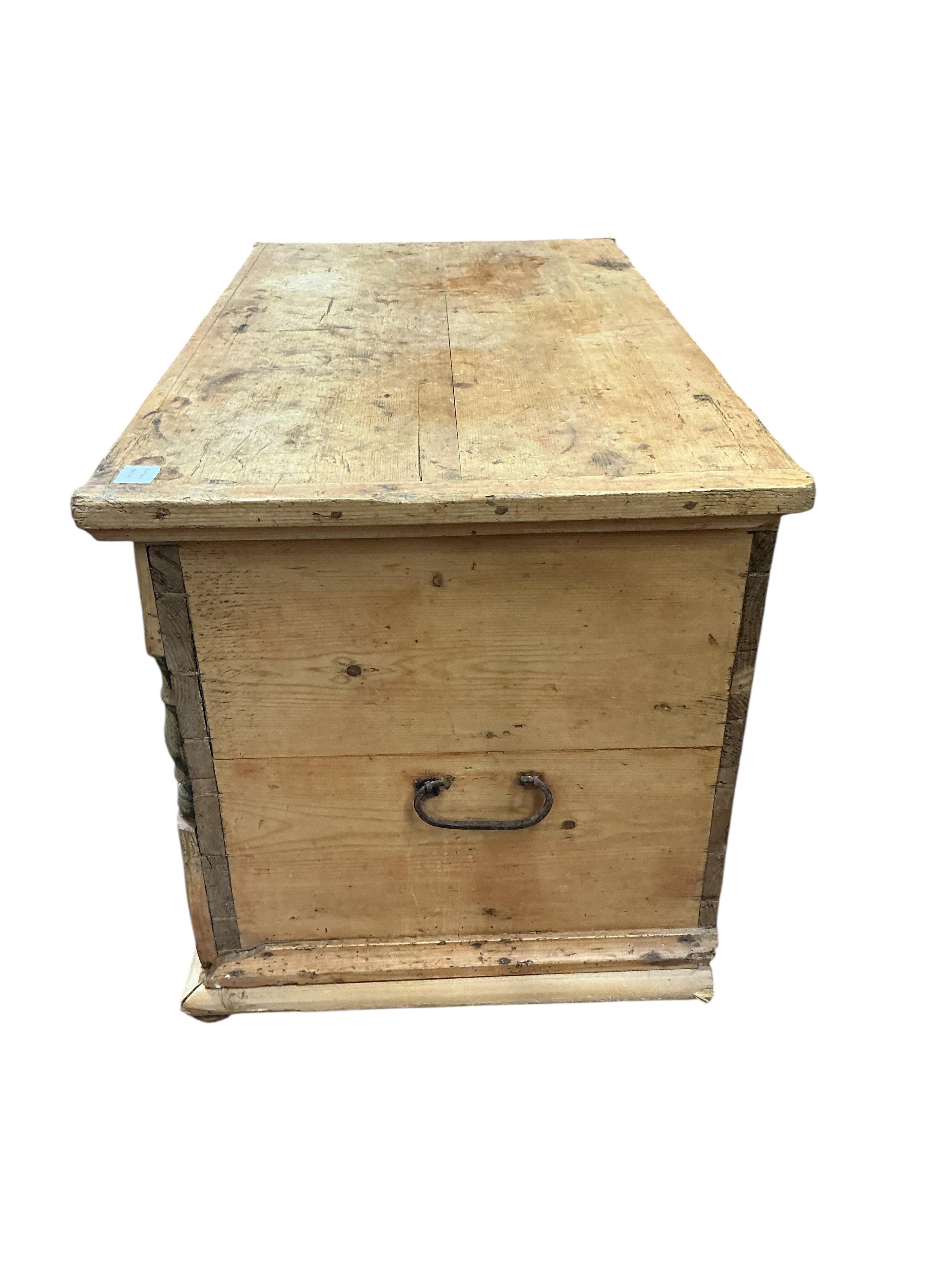 A 19th century Continental pine trunk, width 113cm, depth 64cm, height 65cm